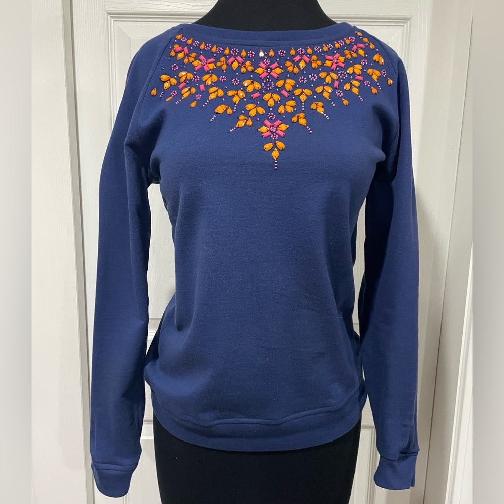 Pim + Larkin Navy Sweatshirt with Embroidery Beading Sz S